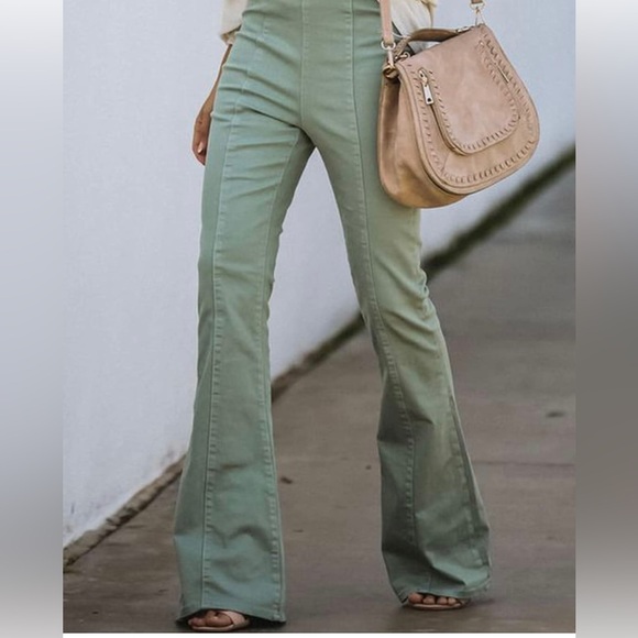 NWT • Women's Elastic High Waisted Flared Bell Bottom Denim Jeans - Picture 2 of 5